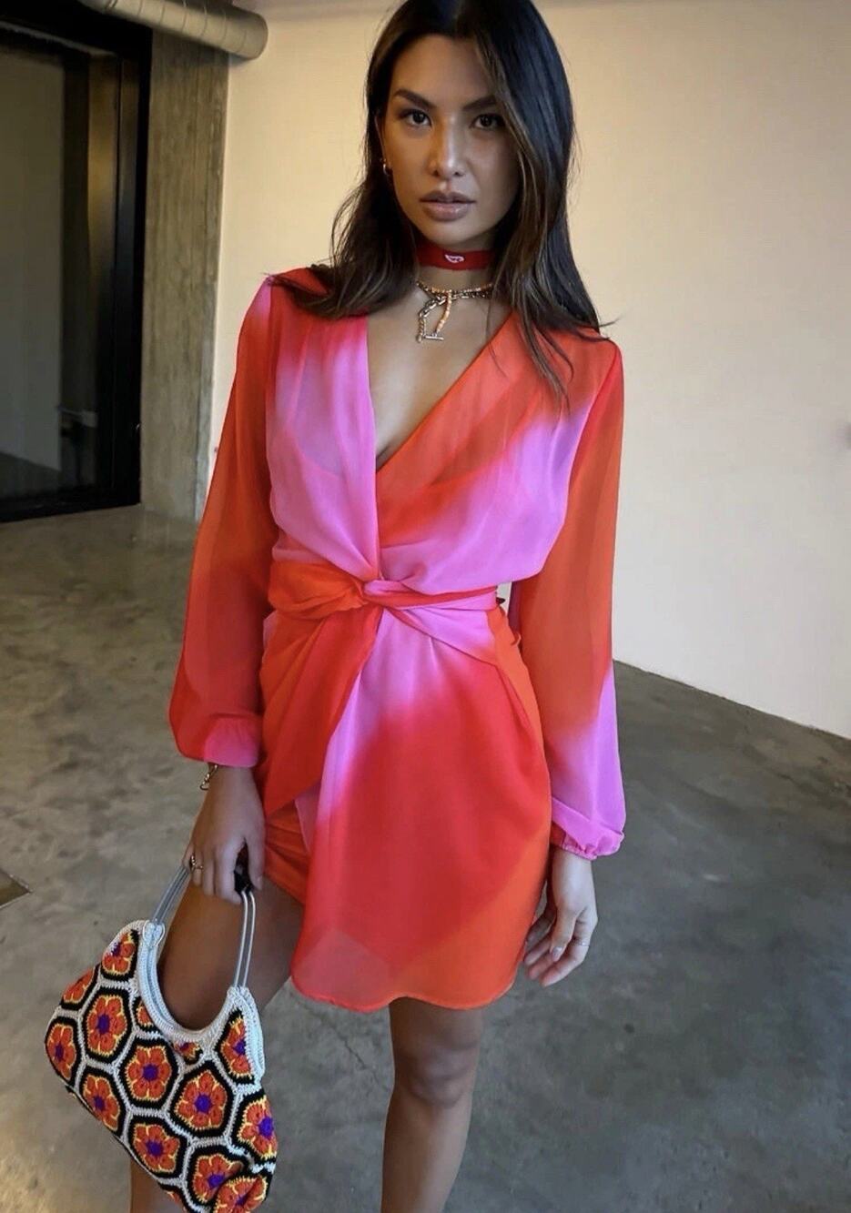 Never Fully Dressed Pink Ombre Mini Vienna Dress Size 4